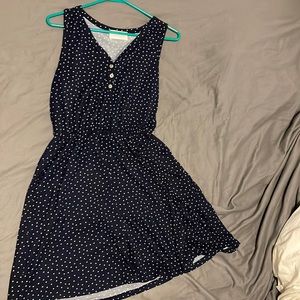 French grey blue and white polka dot dress size small